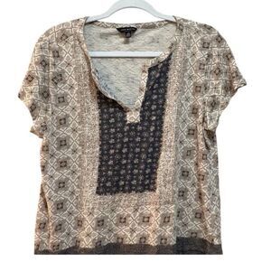 2/$30 Lucky Brand Shirt Womens Large Gray Boho Short Sleeve Blouse Top